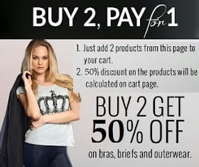 Womens Innerwear: Buy 2 Pay for 1 and Buy 2 Get Flat 50% Off