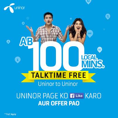 Free 100 local minutes Uninor to Uninor Talktime