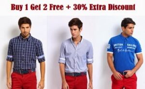 Buy 1 Get 2 Free offer on Mast & Harbour Shirts & Tshirst