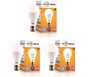 Wipro Garnet 15W B22 LED White Light, Pack of 3 for Rs.629 @ Amazon