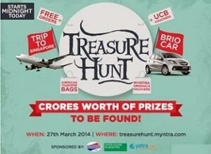 “MYNTRA TREASURE HUNT – CRORES TO WON” Contest : Play Game to Win Prizes (Going Live on 00.00 Hrs 27th March’14)
