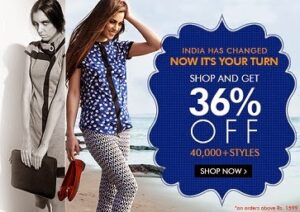 Flat 36% Extra Off on Min Rs.1599 & above (Valid on All Brands Clothings, Footwear & Accesories)