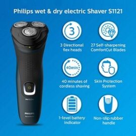 Philips S1121/45 Cordless Electric Shaver, 3D Pivot & Flex Heads for Men