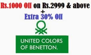 United Colors of Benetton Clothing: Get Rs.1000 Off on Cart Value of Rs.2999 or above + Extra 30% Off @ Myntra
