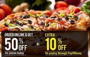 Dominos: Flat 50% Discount on Pizzas + 10% Extra Cashback