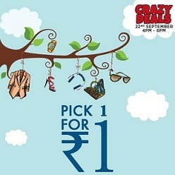Crazy Deals just for Rs.1 Only @ Flipkart  (Starts at 4.00 PM valid till 6.00 PM on 22nd Sep’14)