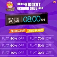 Biggest Ever Fashion Sale @ Myntra with Whooping Discount Offers on Clothing | Footwear | Accessories: Flat 80% Off + Extra 10% Cashback (Over)