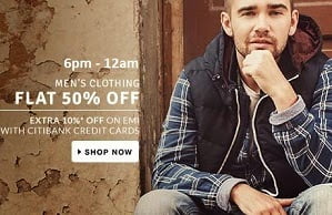 Flat 50% Off on Men’s Top Brand Clothing @ Flipkart (Limited Period Offer)