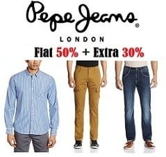 Flat 50% + Extra 30% Off on Mens Pepe Jeans Clothing