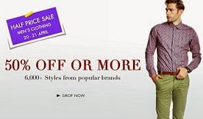 Half Price Sale: Flat 50% Off on Men’s Clothing starts from Rs.149 @ Amazon (Valid till 21st April’15)