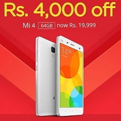 Price Drop- Flat Rs.6000 Off on Mi 4 (White, 64 GB) for Rs.17999 @ Flipkart