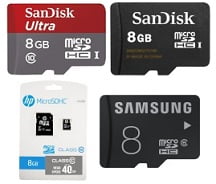 Memory Cards (8GB) - below Rs.299