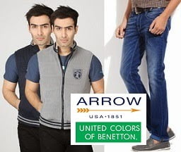 Min 50% Off on Premium Range of Mens Fashion Wear (Arrow, Benetton, Peter England)
