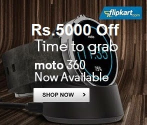 Moto-360 Smart Watches: Flat Rs.5000 Off  starts from Rs.12999 @ Flipkart