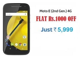 Flat Rs.1000 Off on Moto E (2nd Gen) 4G for Rs.5999 @ Amazon + 10% Extra Cashback on CITI Bank Cards