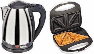 Nova NKT-2726 1.5 L Electric Kettle worth Rs.2495 for Rs.500 | NOVA 2 Slice Panini Grill NSG 2440 Toast worth Rs.2795 for Rs.1099 @ Flipkart
