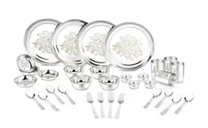 Classic Essentials Heavy Gauge with Permanent Laser Design Stainless Steel Glory 32-Pieces Dinner Set
