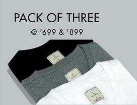 XESSENTIA Packs of 3 T-Shirts (Henley, Crew Neck, V Neck) for Rs.699 @ Amazon