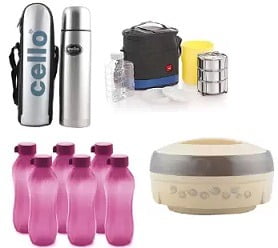 Cello Stainless Steel Flask, 1000ml for Rs.599 | Cello Ultra Casserole, 3 Pcs. | Cello Archo 3 Container Lunch Packs for Rs.499