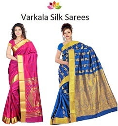 Varkala Kanchipuram Art Silk Rich Zari Pallu Emboss Sarees – Min 70% Off @ Amazon