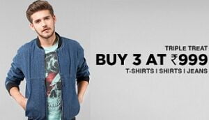 Buy any 3 Men’s Clothing for Rs.999 Only @ Myntra