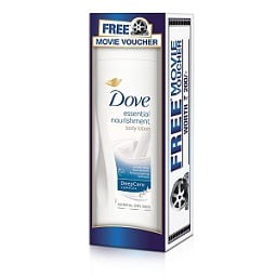 Dove Essential Nourishment Body Lotion, 400ml worth Rs.350 for Rs.280 and Get a FREE Movie Ticket Voucher Worth Rs.200