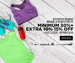 Sports Wear – Minimum 30% Off + Extra 15% Off @ Myntra