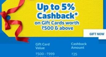 Flipkart Gift Card – Get 5% Cashback on Min Rs.500 & above (Valid till Today)