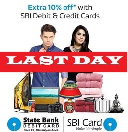 Flipkart & State Bank of India Offer: Get Extra 10% Off for SBI Credit / Debit Card Holders (Valid on All Platform till 09th March’16)