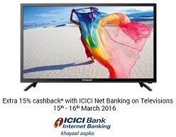 Televisions: Extra 15% Off With ICICI Net Banking (Max Rs.2500) @ Flipkart