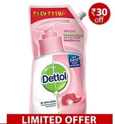 Dettol Skincare Hand Wash Pouch – 750 ml worth Rs.119 for Rs.99 @ Amazon