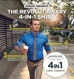 Arrow 4 in 1 Shirts (Wrinkle & Odour Resistant, UV Protection, Water Repellent) and Get Coupon worth Rs.1000 @ Amazon.in