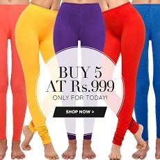 Get 5 Coucou Cotton Stretch Leggings for Rs.999 Only @ Zivame