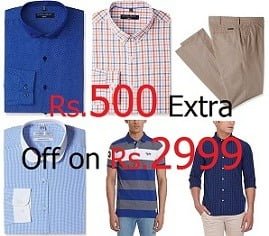 Get Rs.500 off on Purchase of Selected Men’s Clothing Min worth Rs.2999 @ Amazon