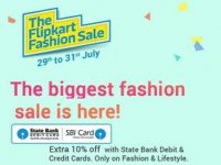 Flipkart Biggest Fashion Sale: Upto 80% Off + Extra 10% Off with SBI Debit / Credit Card (Valid till 31st July)