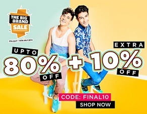 Upto 80% Off + Extra 10% Off on Men's Clothing, Footwear & Accessories at Myntra
