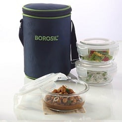 Borosil Klip N Store Microwavable Containers 400ml Set of 3 with Lunch Bag for Rs.849 @ Amazon (Limited Period Deal)