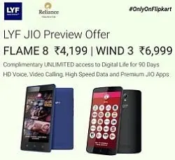 LYF Flame 8 Smartphone for Rs.4199 | LYF Wind 3 Smartphone for Rs.6999 @ Flipkart + 3 months High Speed FREE Internet