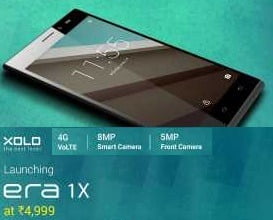 XOLO ERA 1X (8 GB, 5″ HD Screen, 4G) for Rs. 4,558 @ Flipkart