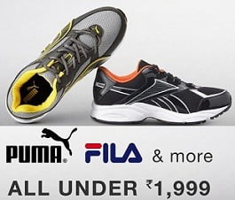 Puma, Fila, Crocs, UCB, Adidas, Reebok Footwear All below Rs.1999