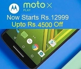 Moto X Play with Turbo Charger- Up to Rs.4500 Off : 16GB for Rs.12999 | 32GB for Rs.14999 @ Flipkart + with SBI Card 10% Extra Off)