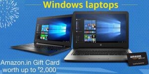 Get Amazon Gift Card worth up to Rs.2000 on Purchase of Windows Laptop (Dell, Lenovo, HP) @ Amazon