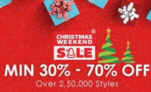 Christmas Weekend Sale – Clothing, Footwear & Accessories – Flat 30% – 70% Off + Extra 20% Off @ Myntra