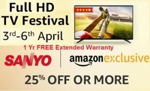 Sanyo Full HD TV – Min 25% Off + FREE 1 Yr Extended Warranty + New Dish TV HD with 1 month subscription for Rs.999