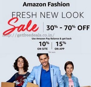Amazon Fashion: Flat 30% – 70% Off + Extra Cashback 10% as Amazon Pay Balance on Min Purchase of Rs.1200