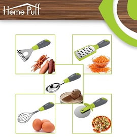 Home Puff 5-Piece Premium Kitchen Gadgets Set with Grip Handle : Beater, Peeler, Shredder, Cutter, Ice Cream Scooper, Japanese Stainless Steel