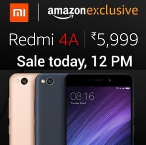 Redmi 4A Mobile Phone for Rs.5999 @ Amazon