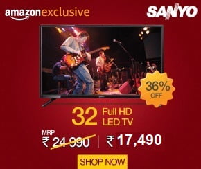 Sanyo 81 cm (32 inches) XT-32S7100F Full HD LED TV for Rs.17490 + New DishTv HD Connection for Rs.999 + 1 Yr Additional Warranty