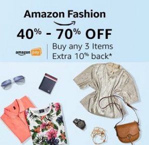 Amazon Fashion Sale: Shop 3 or more products using any transaction method to avail 10% Cashback