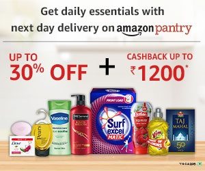 Shop from Amazon Pantry Online Store & Get Next Day Delivery + Cashback up to Rs.1200 (Valid from 1st to 3rd Feb’18)